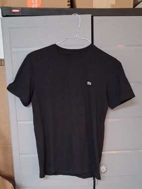 Lacoste Black Tee with Green Crocodile Logo
